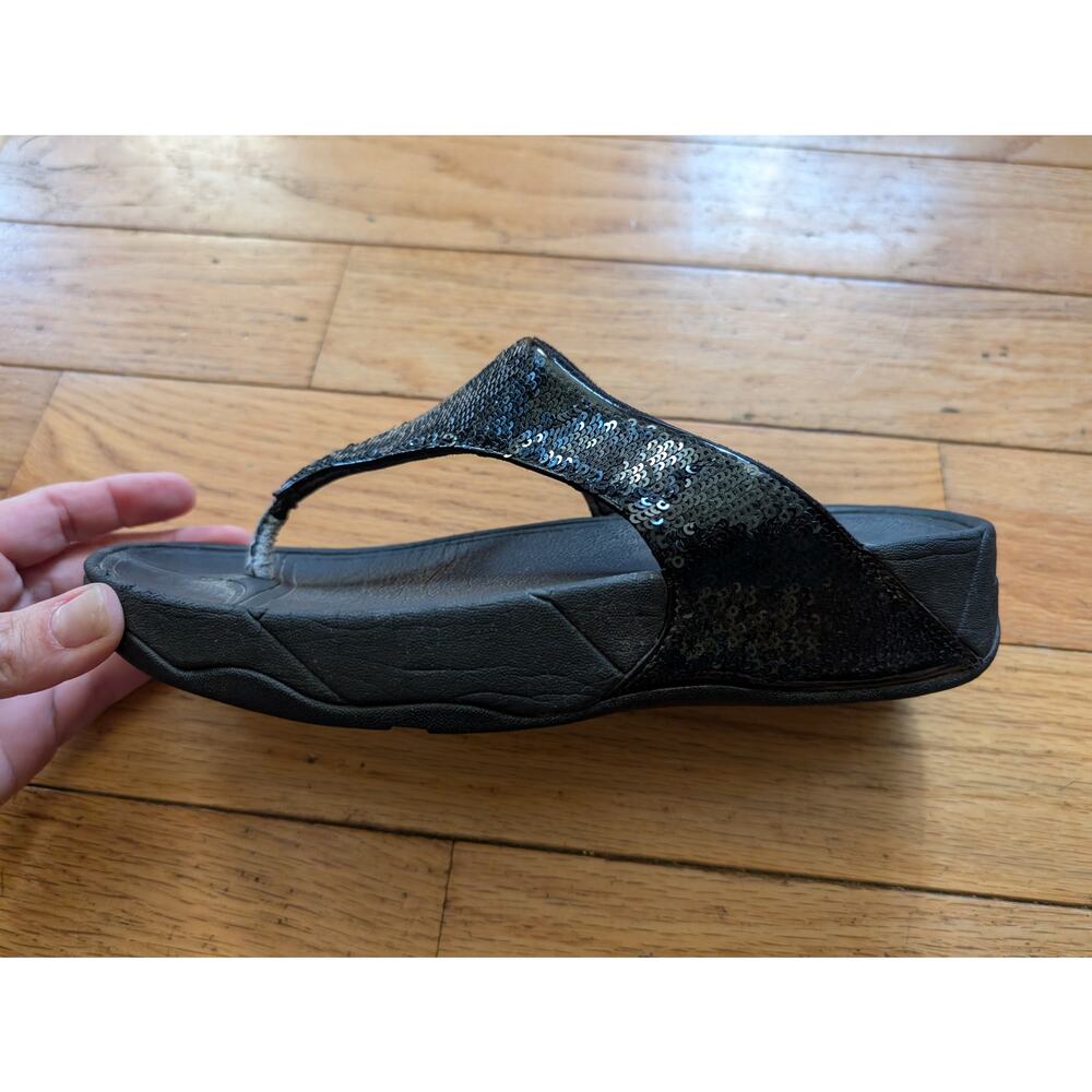 FITFLOP Black Sequin Flip Flops Thong Sandals Comfort Sole Women's Size 9 - Picture 10 of 10